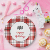 国の素朴ツリーのフラ赤と白ンネルパターン ペーパープレート (パーティー)