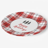 国の素朴ツリーのフラ赤と白ンネルパターン ペーパープレート (アングル)