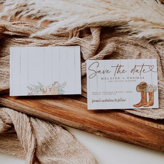 国の素朴ブーツと帽子のフローラ日付を保存 エンクロージャーカード