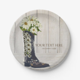 国の素朴ブートとデイジーブライダルシャワー ペーパープレート