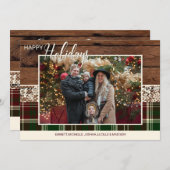 国の素朴プレイドクリスマスファミリーの写真 シーズンカード (正面/裏面)
