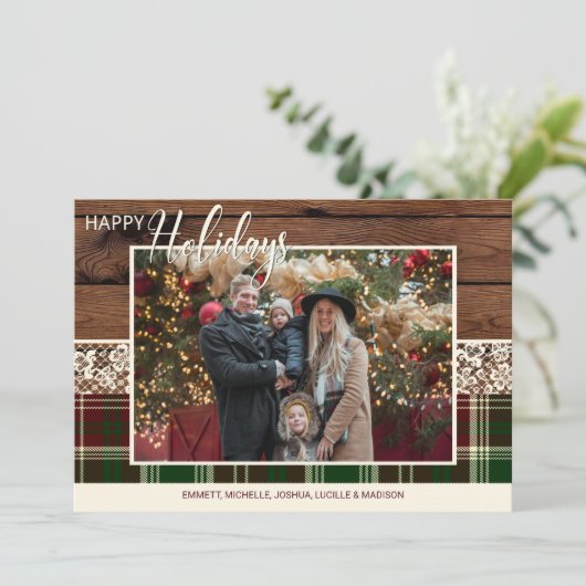 国の素朴プレイドクリスマスファミリーの写真 シーズンカード (スタンド正面)