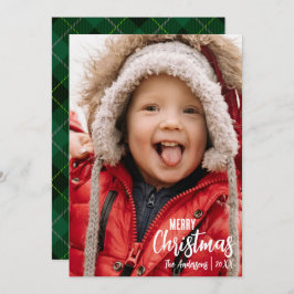 国の素朴プレイドメリークリスマス家族の写真 シーズンカード