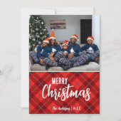 国の素朴プレイドメリークリスマス家族の写真 シーズンカード (正面)