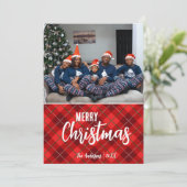 国の素朴プレイドメリークリスマス家族の写真 シーズンカード (スタンド正面)