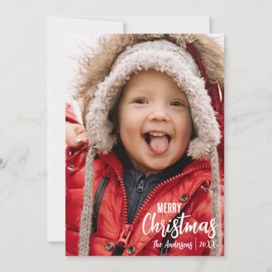 国の素朴プレイドメリークリスマス家族の写真 シーズンカード (正面)