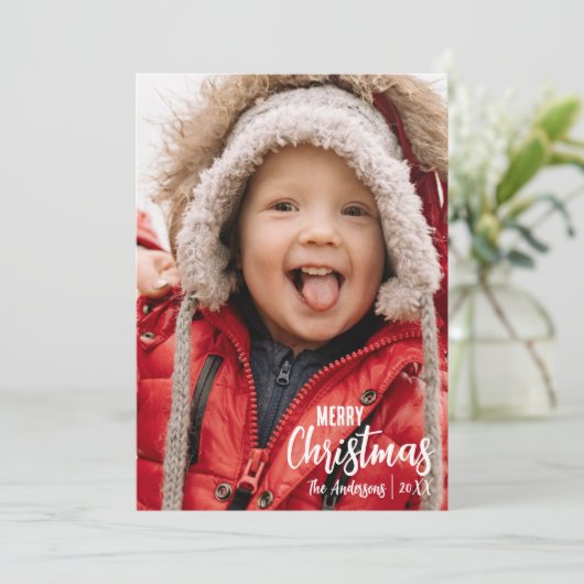 国の素朴プレイドメリークリスマス家族の写真 シーズンカード (スタンド正面)