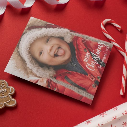 国の素朴プレイドメリークリスマス家族の写真 シーズンカード