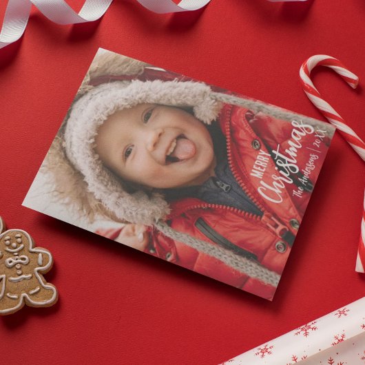 国の素朴プレイドメリークリスマス家族の写真 シーズンカード