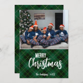 国の素朴プレイドメリークリスマス家族の写真 シーズンカード (正面/裏面)