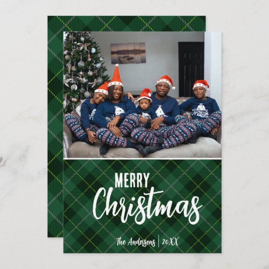 国の素朴プレイドメリークリスマス家族の写真 シーズンカード (正面/裏面)