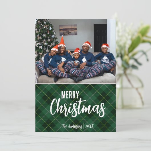 国の素朴プレイドメリークリスマス家族の写真 シーズンカード (スタンド正面)