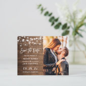 国の素朴文字列のライト写真の日付を保存 ポストカード (スタンド正面)