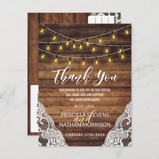 国の素朴文字列ライトウッドレースありがとう ポストカード (正面/裏面)