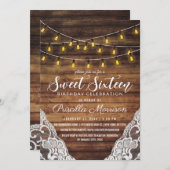 国の素朴文字列ライトウッドレース甘い16 招待状 (正面/裏面)