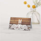 国の素朴文字列ライトウッドレース結婚の プレイスカード (裏面)