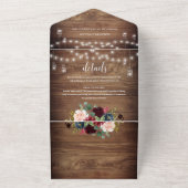 国の素朴木材とフローラ結婚のQRコード写真 オールインワン招待状 (外側)