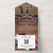 国の素朴木材とフローラ結婚のQRコード写真 オールインワン招待状 (内側)