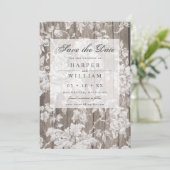 国の素朴木材とレースの日付を保存 招待状 (スタンド正面)