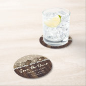 国の素朴木製結婚式の日付を保存 ラウンドペーパーコースター (インサイチュ)