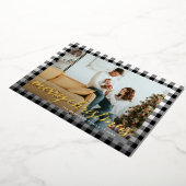 国の素朴白黒の格子模様の写真クリスマス 箔シーズンカード (回転した状態)