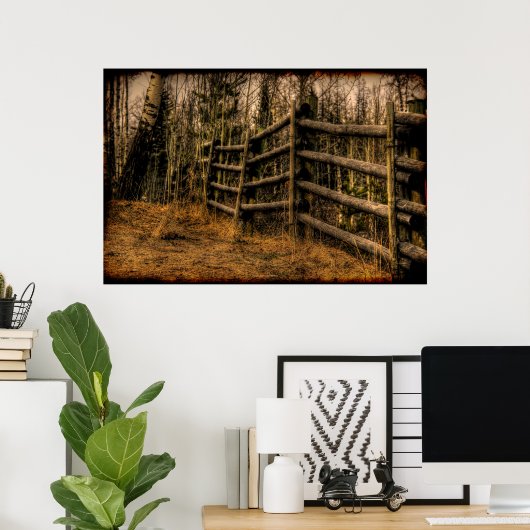 国の素朴芸術作品の風光明媚なフェンス ポスター (ホームオフィス)