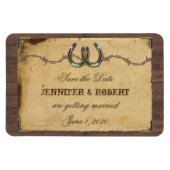 国の素朴馬蹄結婚式の日付を保存 マグネット (横)