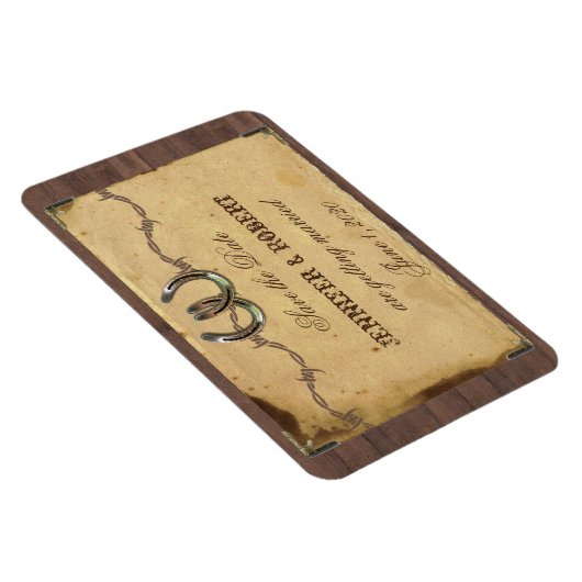 国の素朴馬蹄結婚式の日付を保存 マグネット (右側)