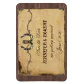 国の素朴馬蹄結婚式の日付を保存 マグネット (縦)