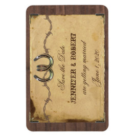 国の素朴馬蹄結婚式の日付を保存 マグネット