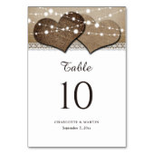 国の素朴Burlapとレースのテーブル番号カード テーブルナンバー (裏面)