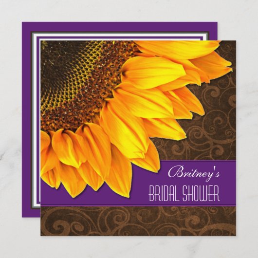 国の紫色のヒマワリのブライダルシャワー招待状 招待状 (正面/裏面)