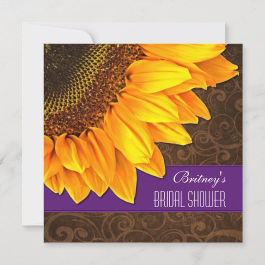 国の紫色のヒマワリのブライダルシャワー招待状 招待状 (正面)