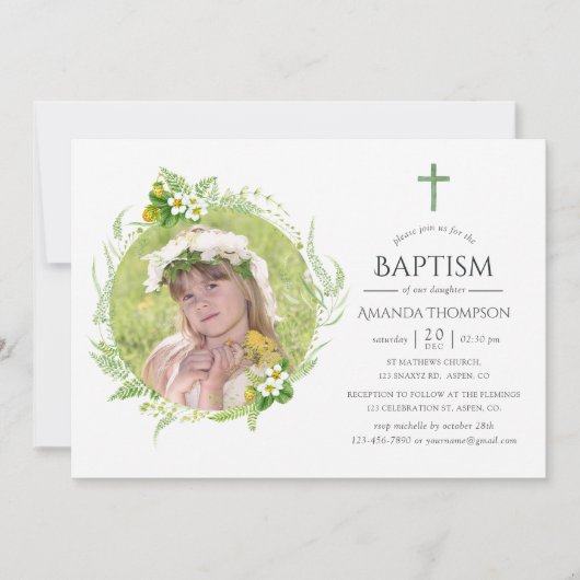 国の緑のバプテスマまたは《キリスト教》洗礼式や命名式 招待状 (正面)