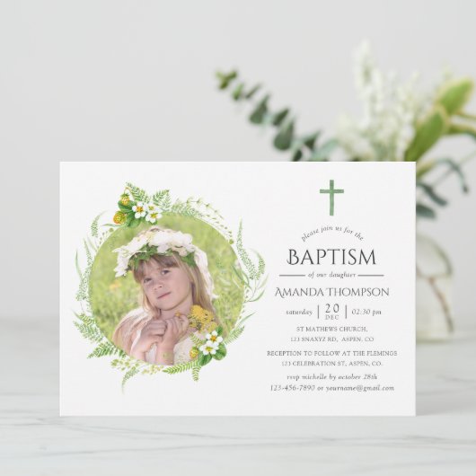 国の緑のバプテスマまたは《キリスト教》洗礼式や命名式 招待状 (スタンド正面)