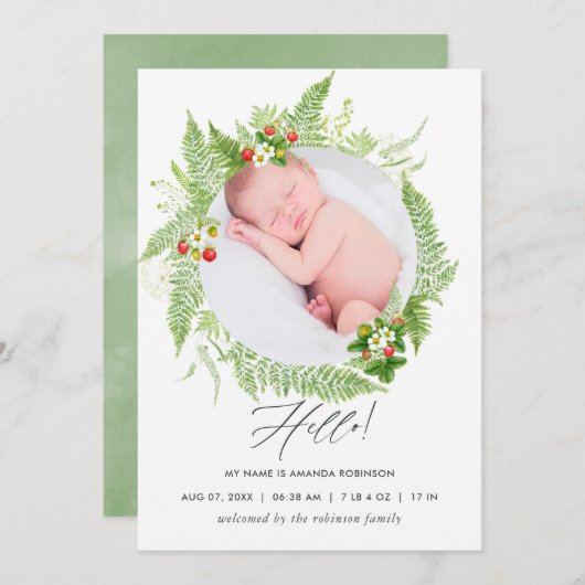 国の緑の誕生発表の写真カード 案内状 (正面/裏面)