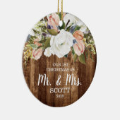 国の花の初めてのクリスマス結婚したな氏及び夫人 セラミックオーナメント (右)