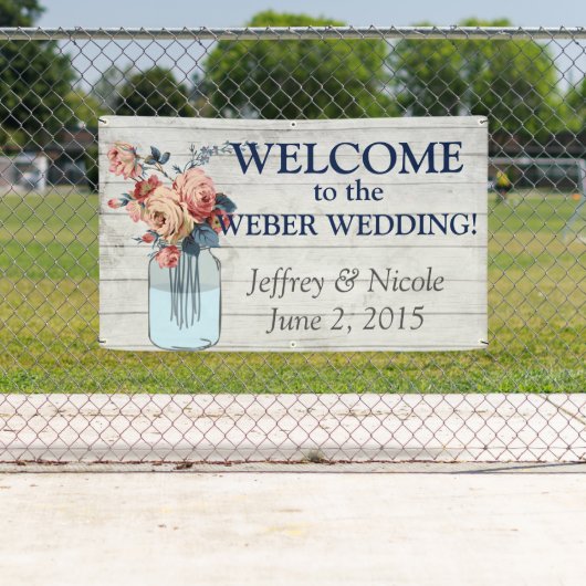 国の花の木製のメーソンジャーの結婚式の旗 横断幕 (インサイチュ)