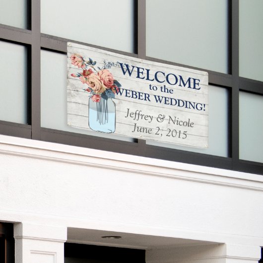 国の花の木製のメーソンジャーの結婚式の旗 横断幕 (ビルの外側)