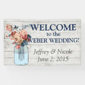 国の花の木製のメーソンジャーの結婚式の旗 横断幕 (横)