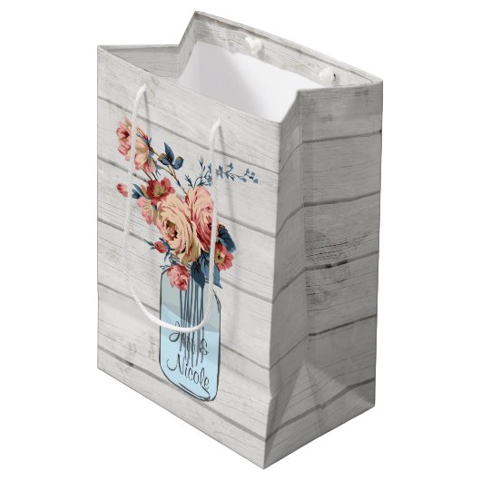 国の花の木製のメーソンジャーの結婚式 ミディアムペーパーバッグ (正面アングル)
