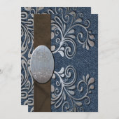 国の西部のデニムの銀のバックルの結婚式 招待状 (正面/裏面)