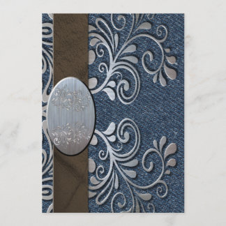 国の西部のデニムの銀のバックルの結婚式 招待状