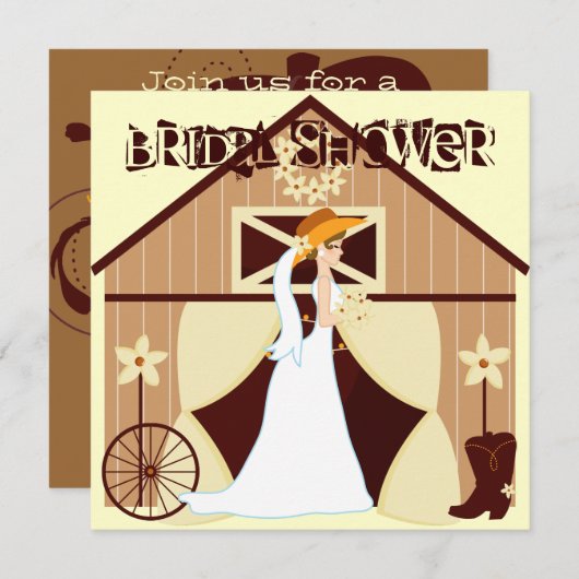 国の西部の女性のカーボーイのブライダルシャワー招待状 招待状 (正面/裏面)