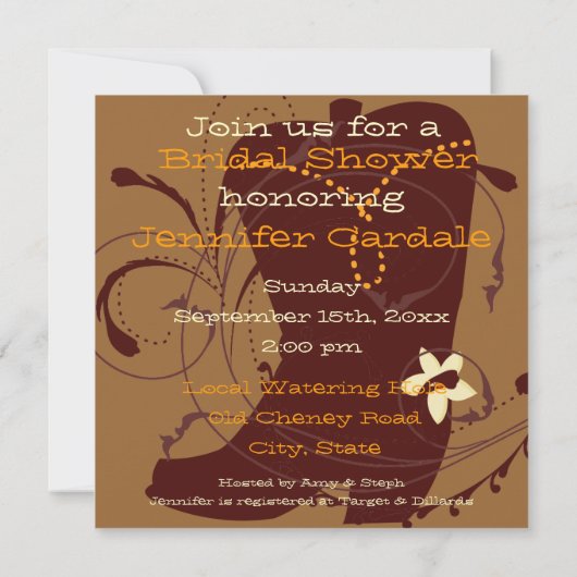国の西部の女性のカーボーイのブライダルシャワー招待状 招待状 (裏面)