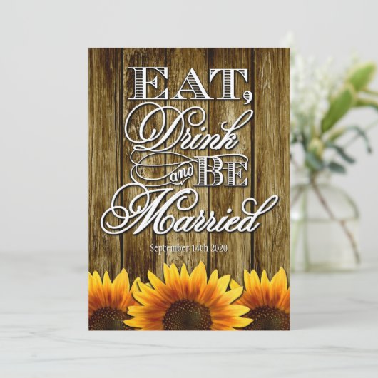 国の西部の木製のヒマワリの結婚式招待状 招待状 (スタンド正面)