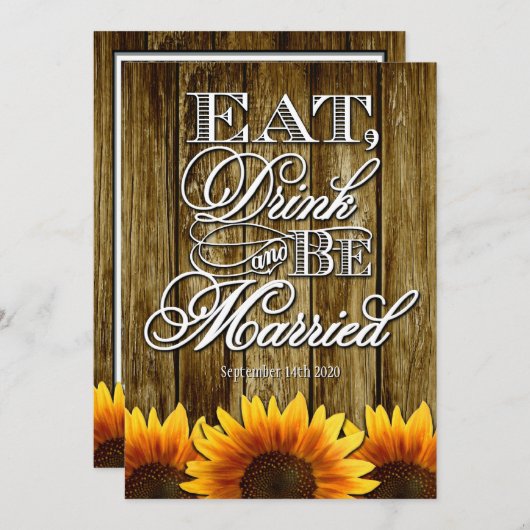 国の西部の木製のヒマワリの結婚式招待状 招待状 (正面/裏面)
