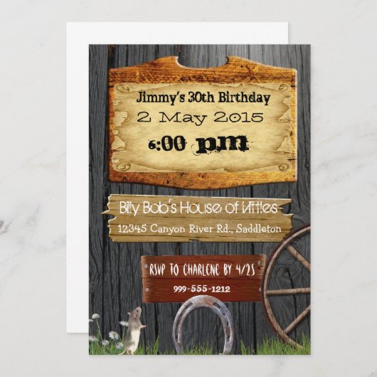 国の西部の誕生日の招待状 招待状 (正面/裏面)