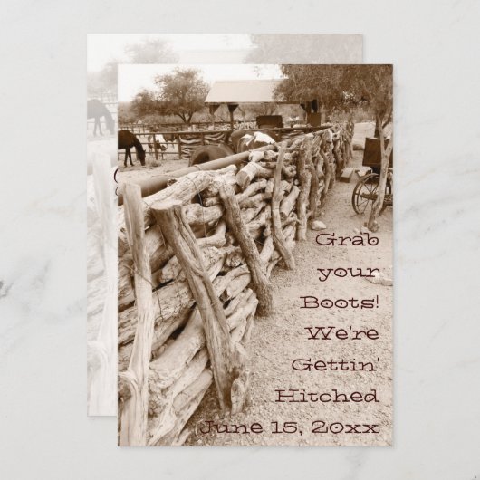 国の西部の馬の畜舎の結婚式招待状 招待状 (正面/裏面)