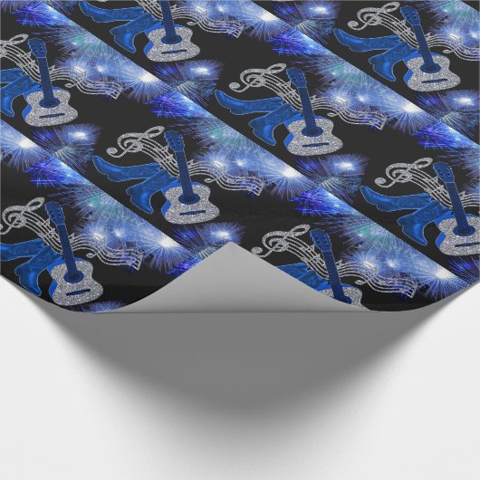 国の西部音楽青いギターおよびカウボーイ・ブーツ ラッピングペーパー (角)